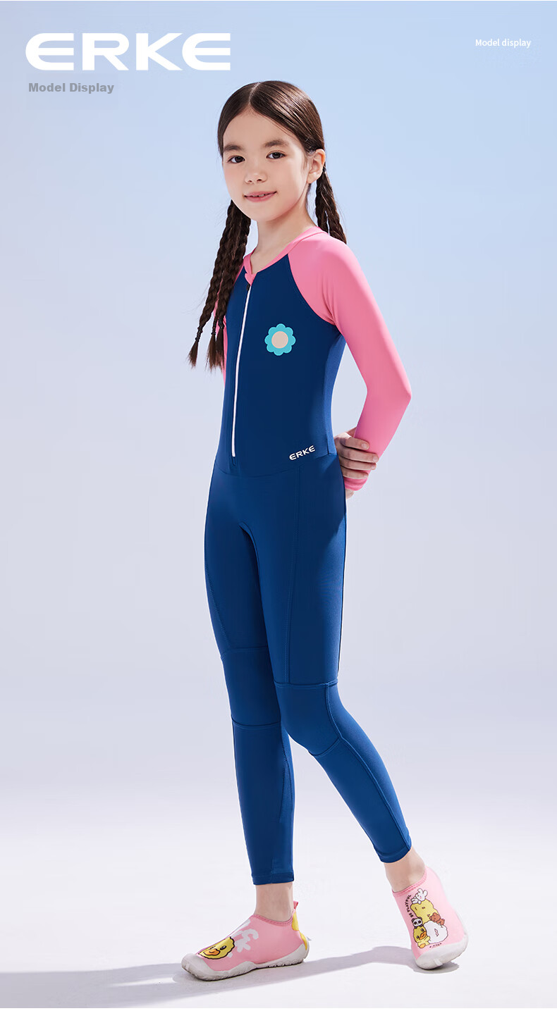 ERKE Girls' Long Sleeve Long Pants One-Piece Swimsuit Sunscreen Quick-Drying Comfortable Breathable Swimming Equipment 11