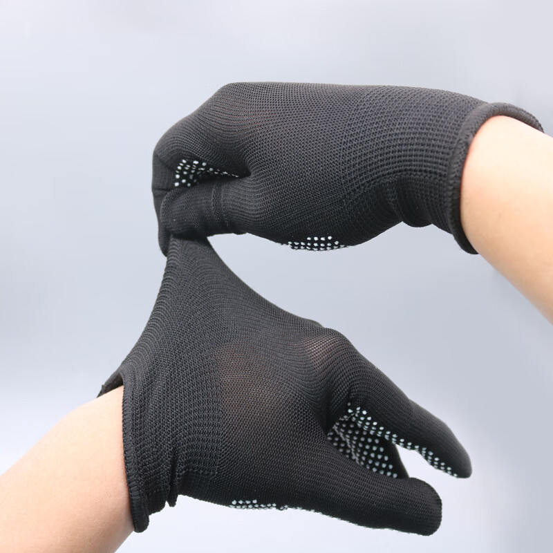 Lugong 13-Needle Nylon Dotted Work Gloves, Non-Slip Wear-Resistant Heat-Insulating Anti-Scalding, Thin Breathable Flexible, for Construction Site Auto Repair Driving Packing Maintenance Work, Gray, 12 Pairs, One Size Fits All 7