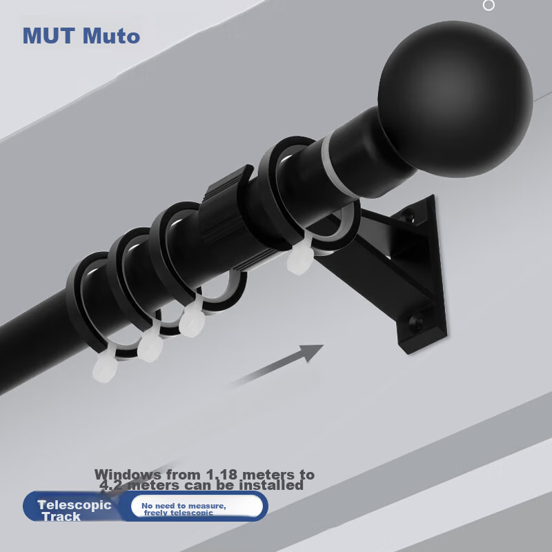 Mutang Extendable Curtain Rod, Roman Blinds Track, Top-Mounted Drilling, Thickened Aluminum Alloy Curtain Rod, 1.68-3.06M