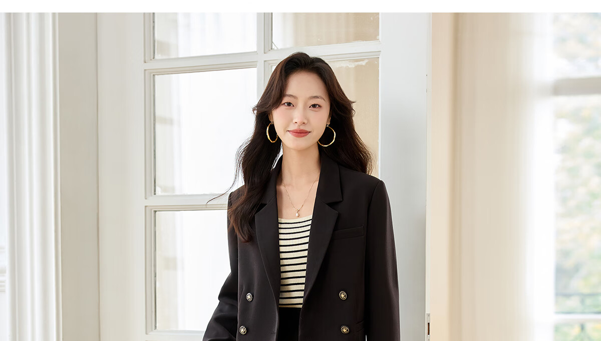 PinCai Women's Black Short Blazer Suit Jacket Casual Long Sleeve Shoulder-Padded Professional Workwear P51U001 23