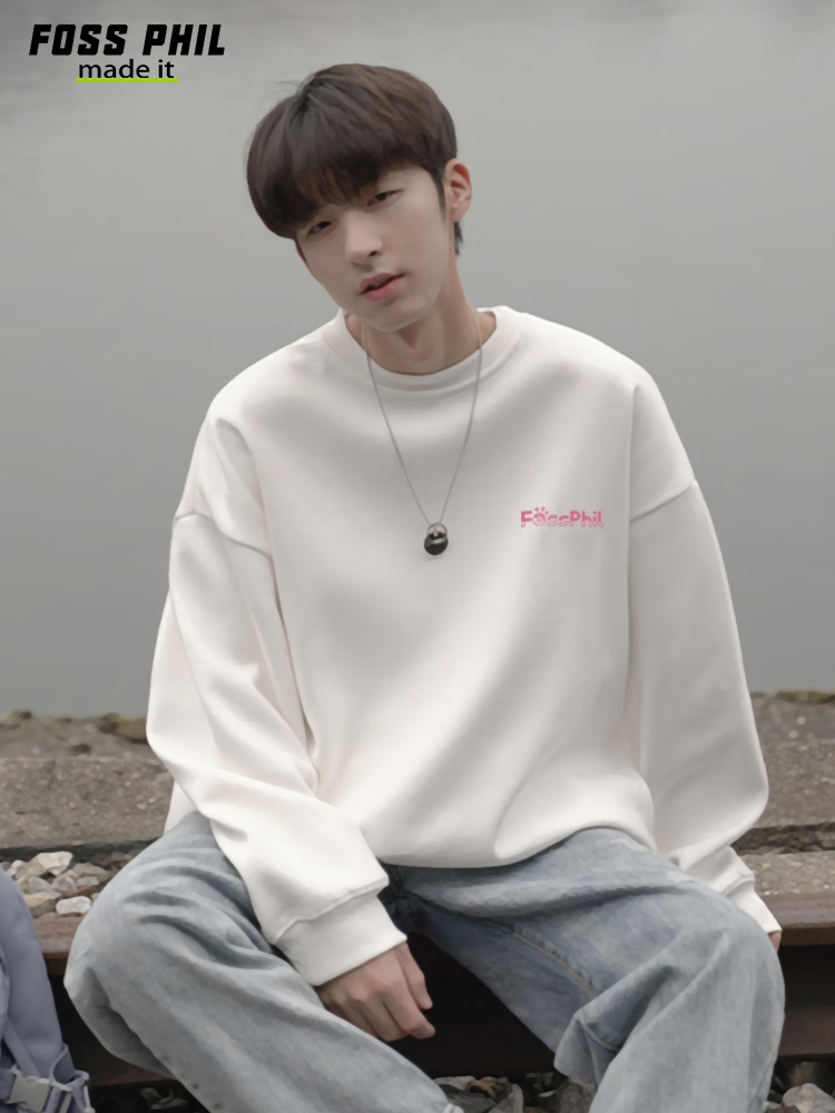 Foss Phil Men's Sweatshirt, Autumn And Winter Trendy Cartoon Print, Loose Casual Round Neck Base T-Shirt Top, FPW5 Black M 8