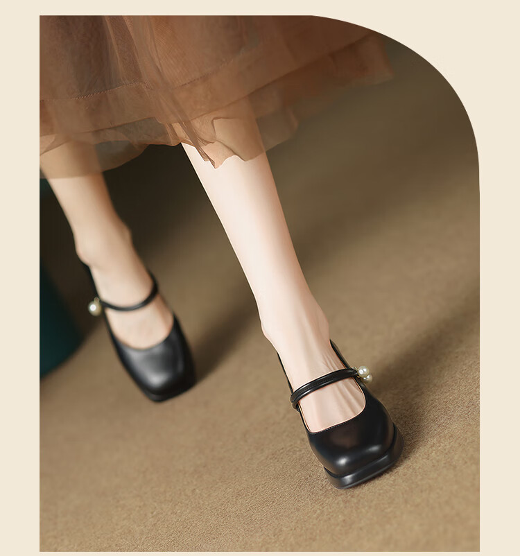 ZHR Mary Jane Shoes for Women, Spring And Autumn Retro French-Style Chunky High Heel Pumps, Square-Toe Elegant Women's Shoes, CQ61 Black, Size 35 11