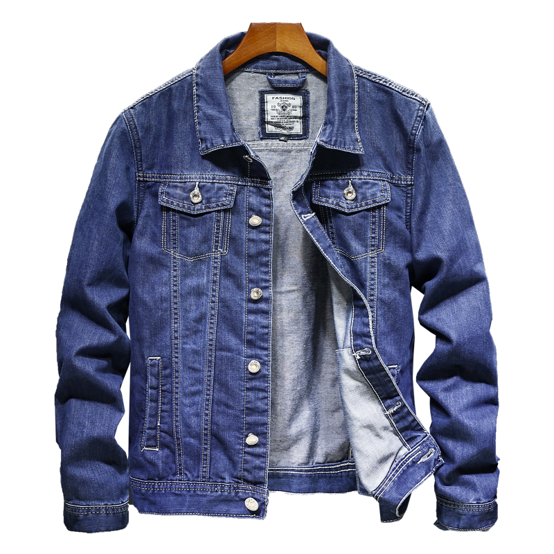 Pierre Cardin Jacket for Men, Autumn Loose-Fitting Fashionable Casual Trendy Denim Coat, Men's Blue Outerwear, Size 2XL
