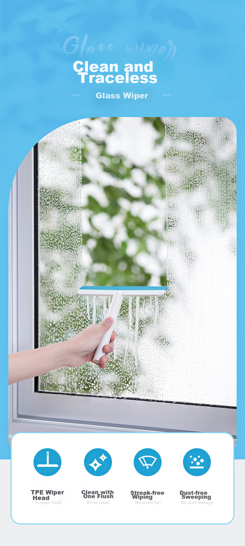 CHAHUA Glass Squeegee, Household Glass Scraper, Cleaning Tool for Bathrooms And Floors 1