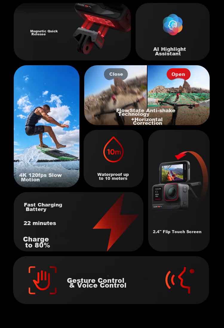 Yingshi Insta360 Ace Pro Action Camera, Leica Color, Anti-Shake Cycling Vlog, Sports Camera for Motorcycle Riding, Outdoor Travel And Diving 4