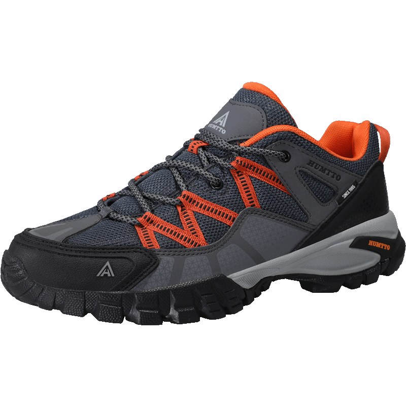 HUMTTO Mesh Hiking Shoes, All-Season Comfortable Breathable Trekking Shoes, Urban Outdoor Casual Men's Shoes, Dark Gray/Orange, Size 43