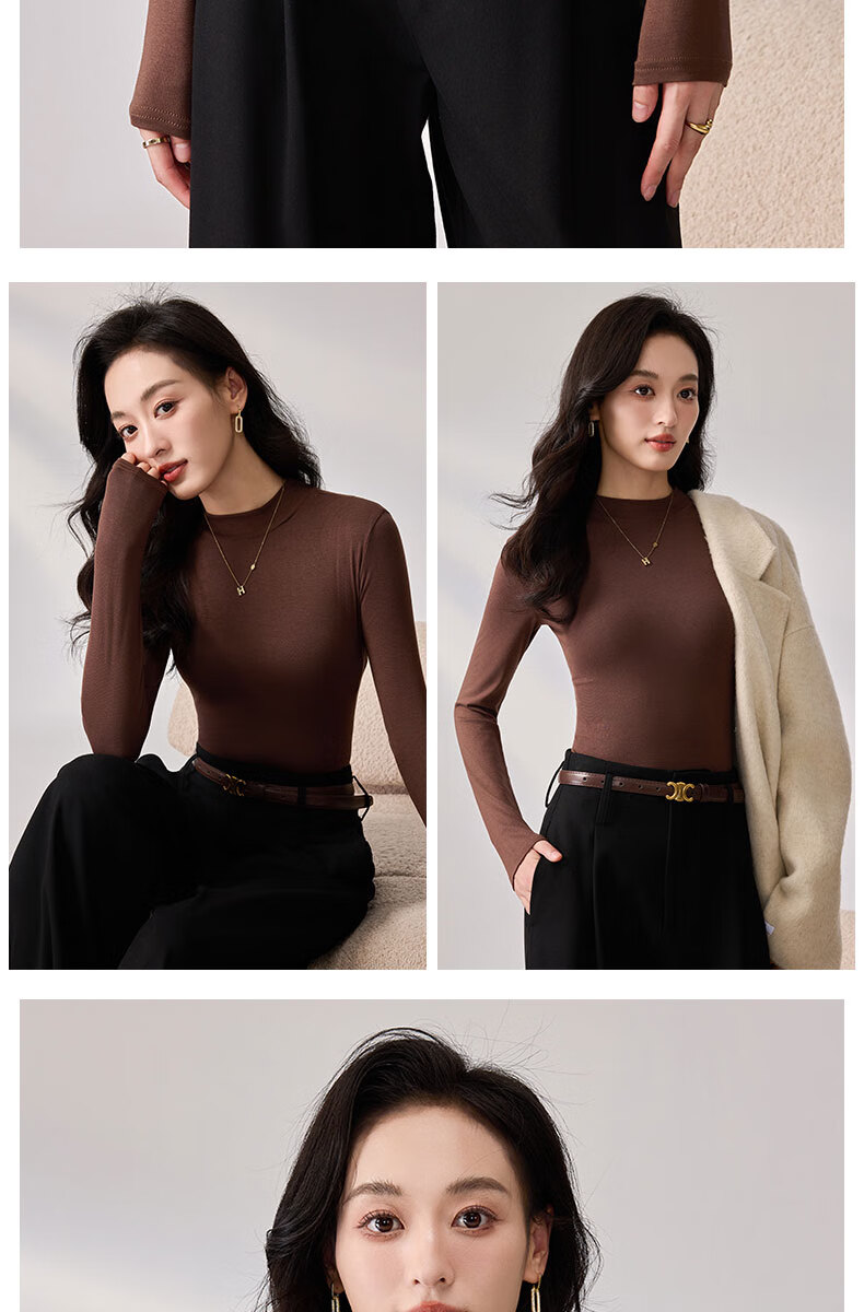LangSha Spring And Autumn Modal Solid Color Low-Collar Base Shirt for Women, Slim-Fit Thin Inner Layer Long-Sleeve Slimming Stylish Top 24
