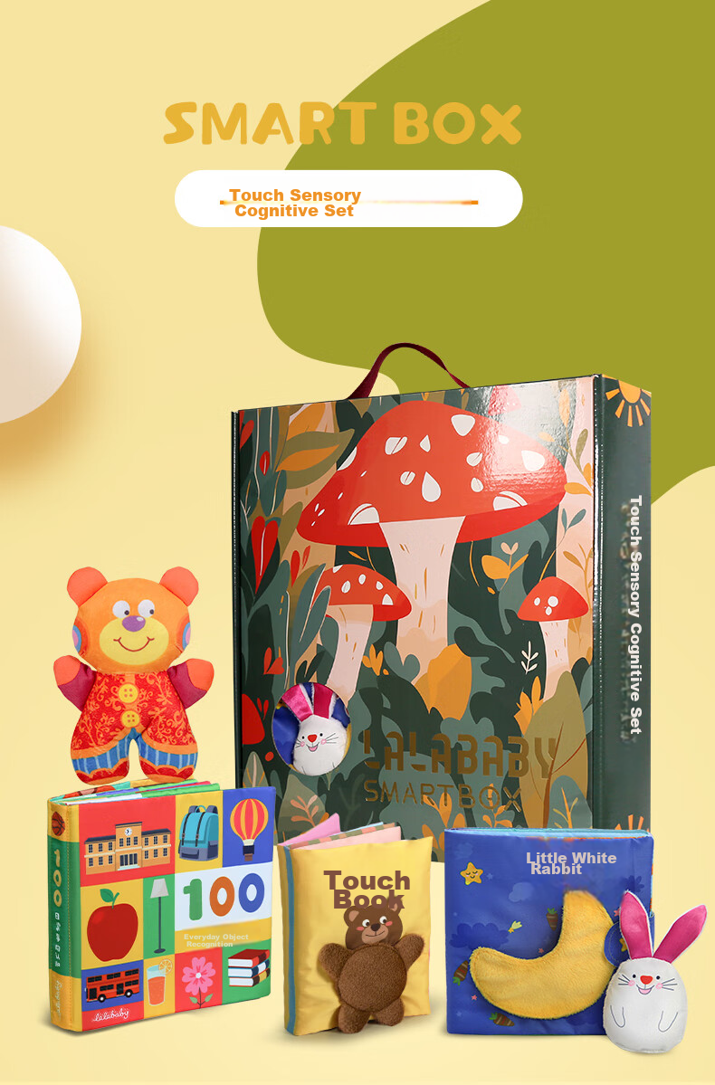LALABABY Baby Cloth Book, Early Education Tear-Resistant Infant Toy, Touch And Feel Gift Box Set, 4 Pieces 1