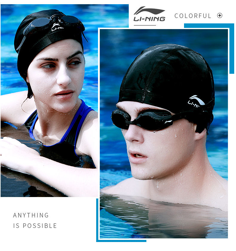 Li-Ning Swimming Cap for Men And Women, PU Coated Long Hair Waterproof Swim Cap, Ear Protection Comfortable Non-Binding LNMT856/LNMT858-1 Black 9