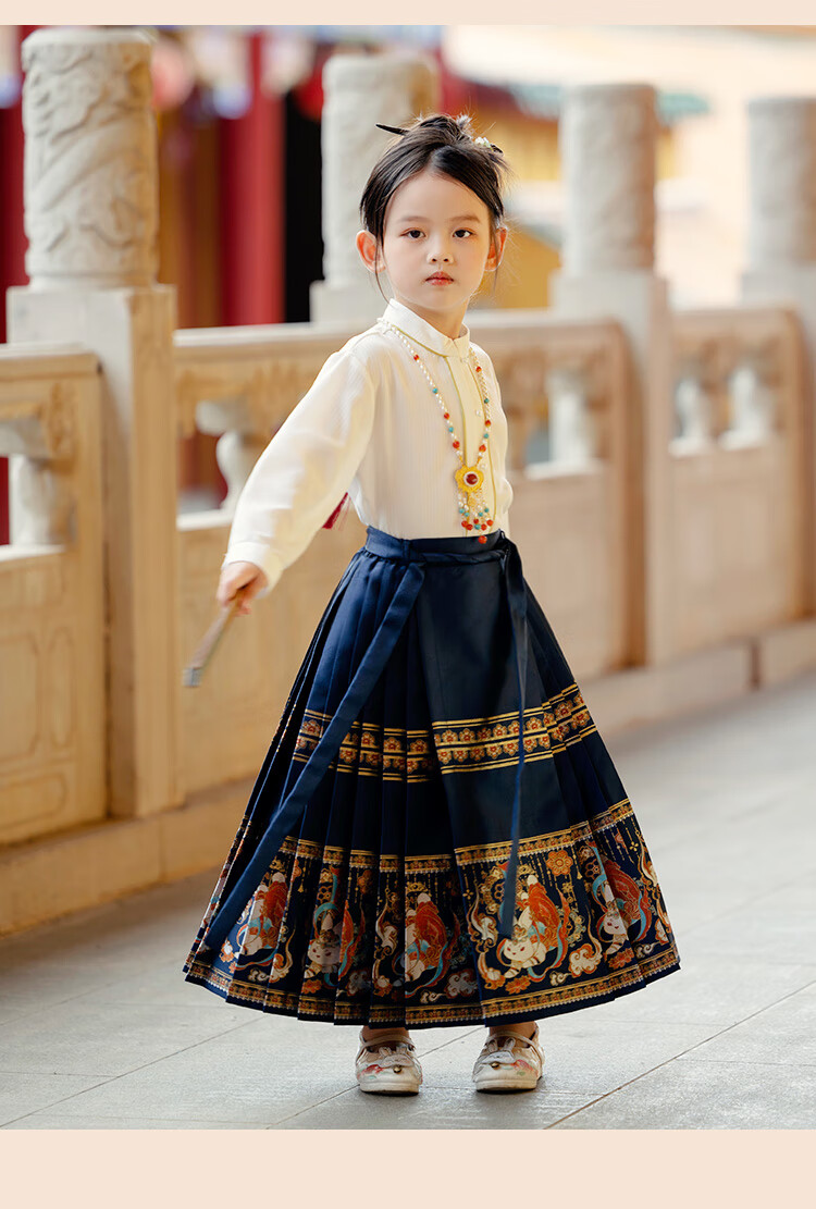 Menghu Nihang Mid-Autumn Festival Hanfu Girls' Spring And Autumn Chinese Style Children's Ming Dynasty Horse-Face Skirt Parent-Child Set, Red Skirt, Size 120 25