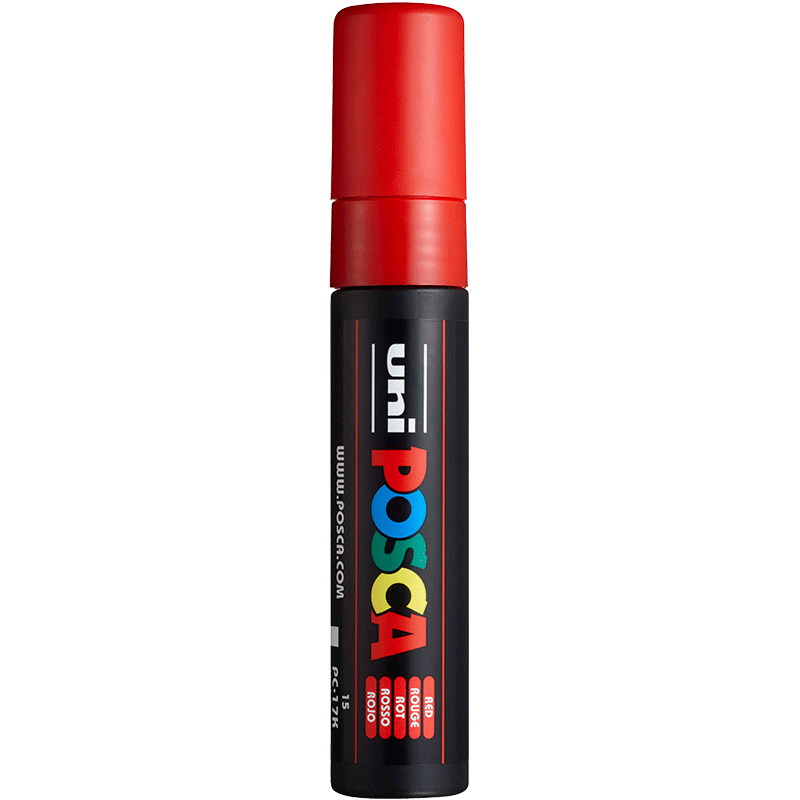 Uni Mitsubishi POSCA Acrylic Marker (Extra Large) Red Single PC-17K Brush for Posters, Advertising Signs, Drawing, Hand-Drawing, Graffiti, Painting, Watercolor, Graduatio