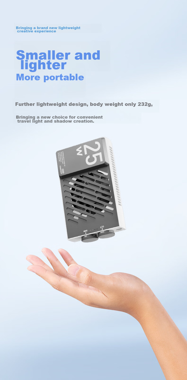 Zhiyun CM25 Live Streaming Photography Light, 25W Professional Portable Fill Light, LED Phone And Camera Small Video Light for Indoor And Outdoor Shooting, Constant On Pocket Light 7