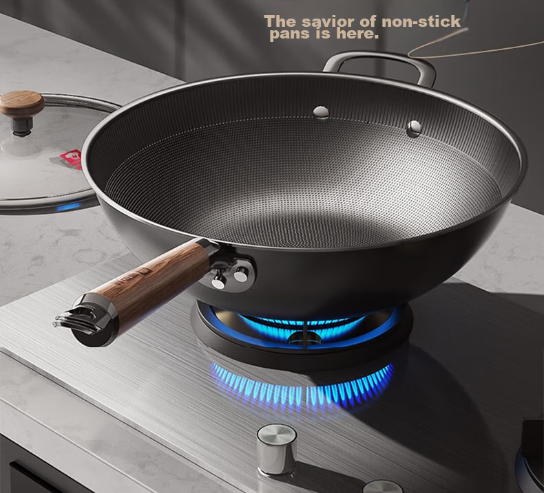 Kobach Wok Iron Pan Non-Stick Frying Pan, Uncoated Bionic Non-Stick Iron Pan, Suitable for Stove, 34cm 2