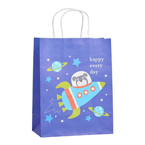 Ouliwen Gift Bags, Small Packaging Bags for Gifts, Large Paper Bags, Birthday Handbags, Children's Document Bags, Rocket Bear Design, Pack of 10