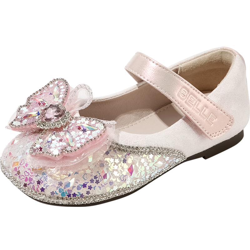Belle Children's Shoes [Exclusive Style], Girls' Leather Shoes, Kids' Princess Shoes, Baby Crystal Shoes, Spring And Autumn Flats, Pink, Size 30