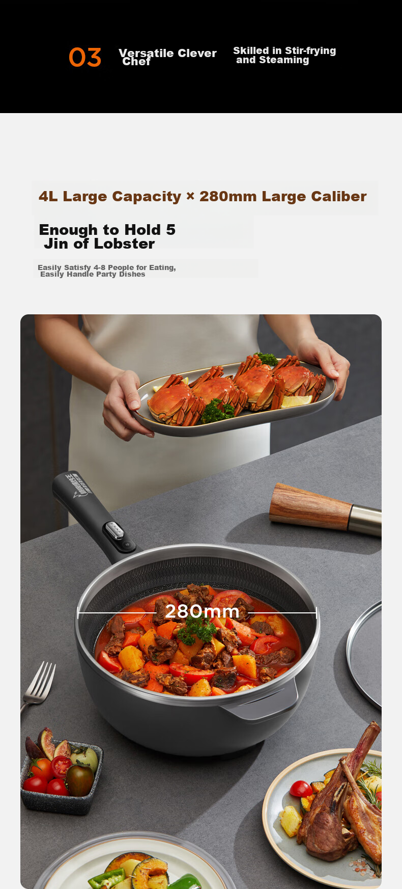 Joyoung Electric Wok And Cooker with Precise Temperature Control, Multi-Functional Household Electric Hot Pot, 2200W High Power, All-In Steaming And Cooking Pot [Steamer Model] GC45S 9