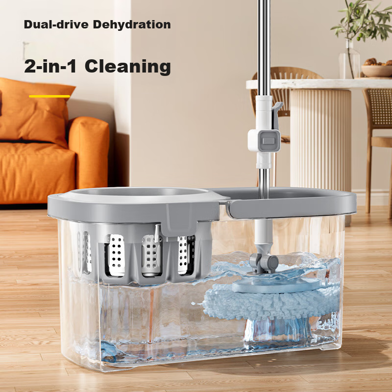 Wuyuehua Rotating Mop, 2 Cloth Set for Home Use, No-Hand Cleaning, 2026 Mop with Bucket, Complete Set Including Absorbent Floor Cloth