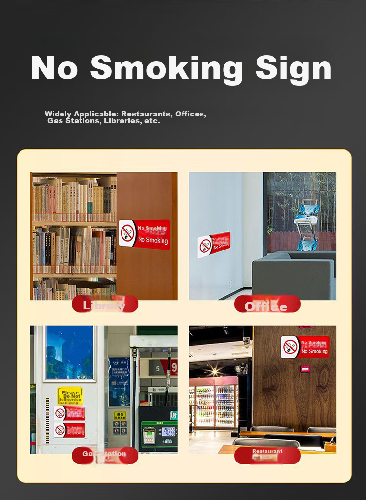 Yijuzhangning No Smoking Sign, PVC Foam Adhesive Sticker, Wall Decal, Friendly Reminder Sticker, Slogan, 29*13cm, 5 Pieces Per Pack 12