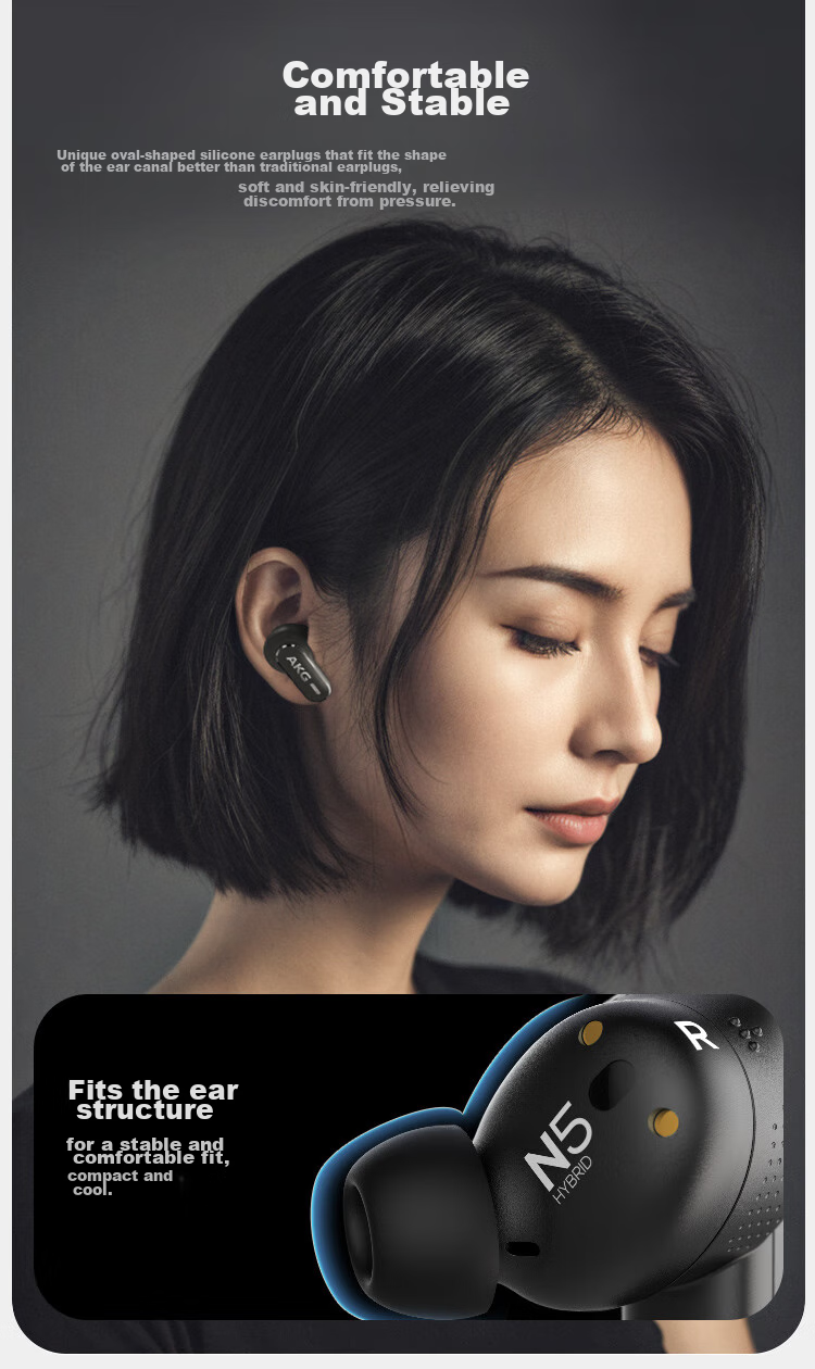 AKG N5 Wireless Bluetooth In-Ear Headphones, 2.4G Tri-Mode, Active Noise Cancellation, Gaming And Music Earphones, Compatible with Latest Apple And Huawei Models for Ultra-Long Battery Life, White 27