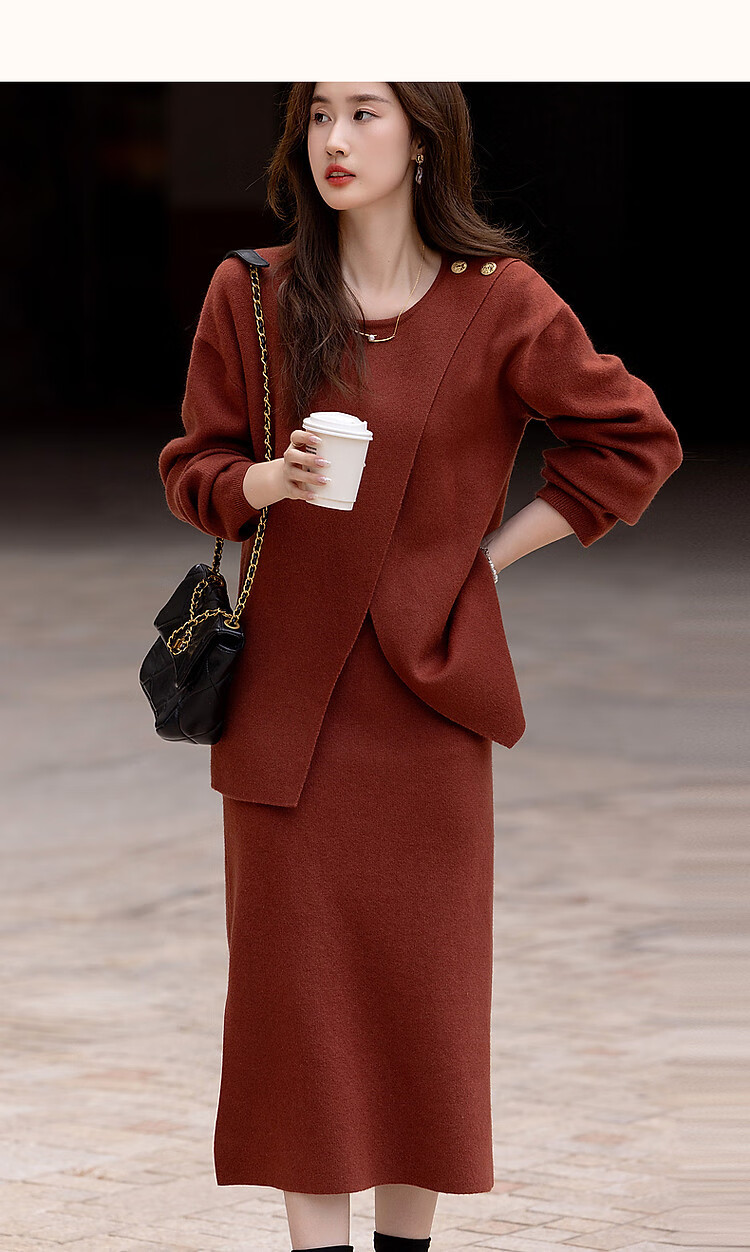 Dme [Xianzhi Qiuguang] Spring And Autumn New Lazy French-Style Set, Fleece Yarn, Relaxed Fit, Concealing Knit Two-Piece Set for Wome 25