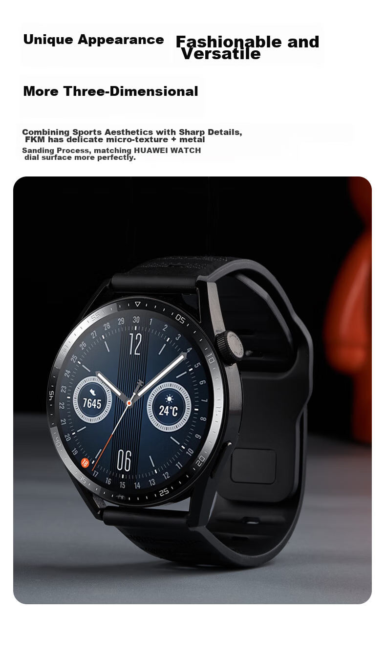 Watchbond Compatible with Huawei Watch 6/6 Pro/5/GT7 Pro/6 Pro Strap, GT7/6/5/4 Men's FKM Fluoroelastomer Watch 4 Pro Business Style 46mm Wristband 15