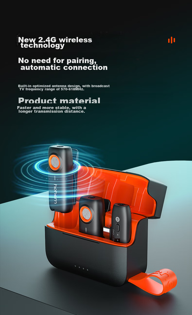Hohem Mic01 Wireless Microphone, Clip-On Microphone for Live Streaming, Audio Pickup Device for Mobile Phones, Streamer Equipment, Douyin Short Video Recording, Noise Reduction Camera, Compatible with Apple 16 And Android 28