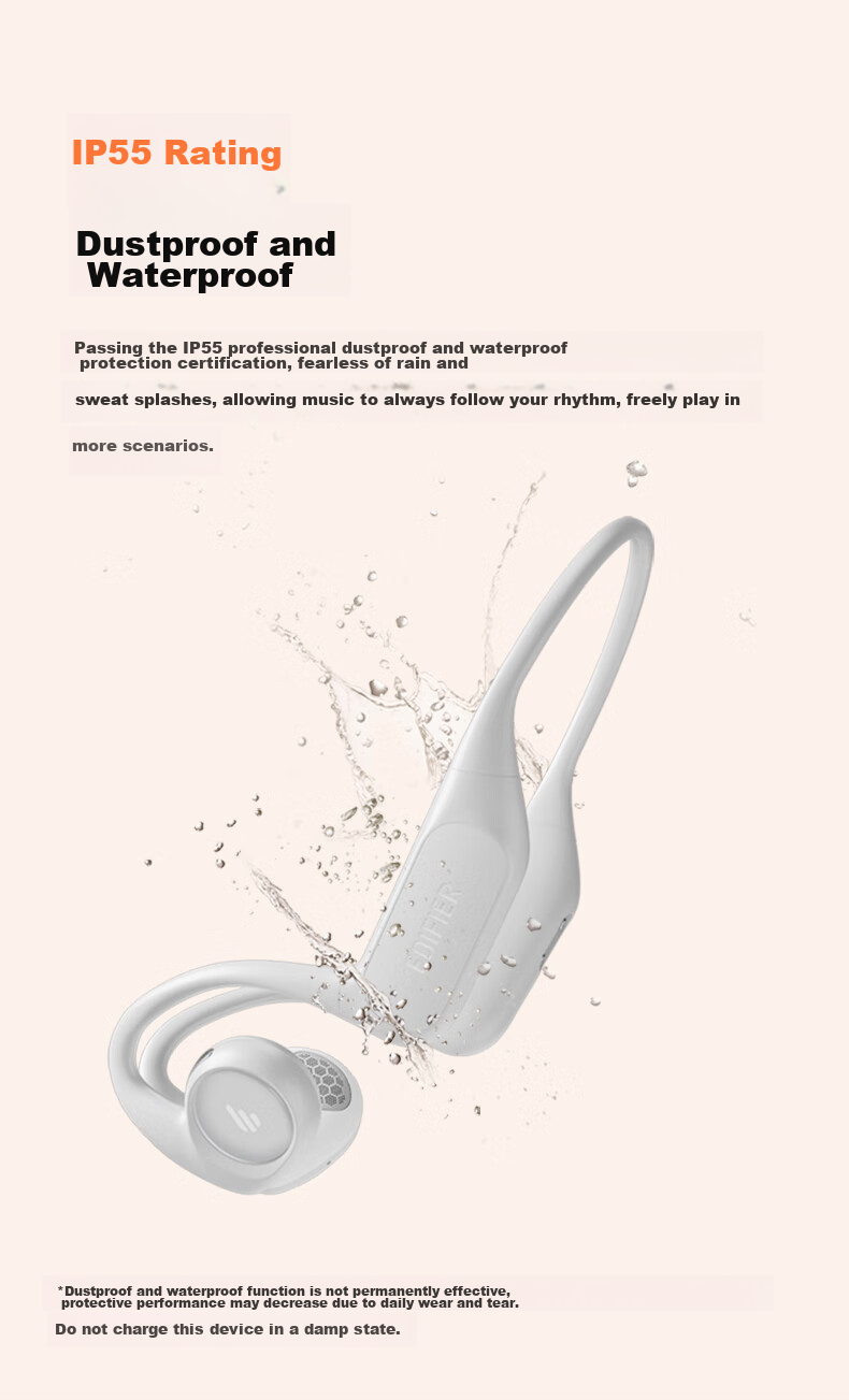 EDIFIER Comfo Run Open-Style Bluetooth Headphones, Bone Conduction Upgraded to Air Conduction, Sports Earphones, Wireless Earphones, for Running And Cycling, Beach White 9