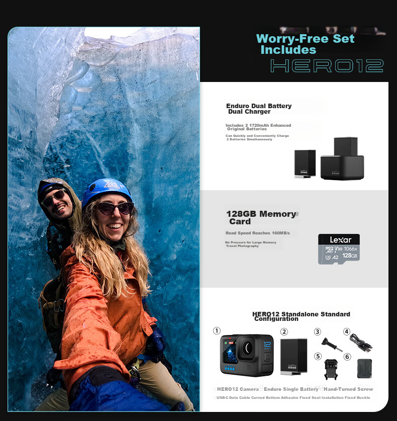 GoPro HERO12 Black Action Camera with Stabilization, Enhanced Battery Life, Waterproof Camera for Vlog, Diving, Skiing Photography And Video Recording [Camera Only + Enhanced Dual Charger + 128GB] 1