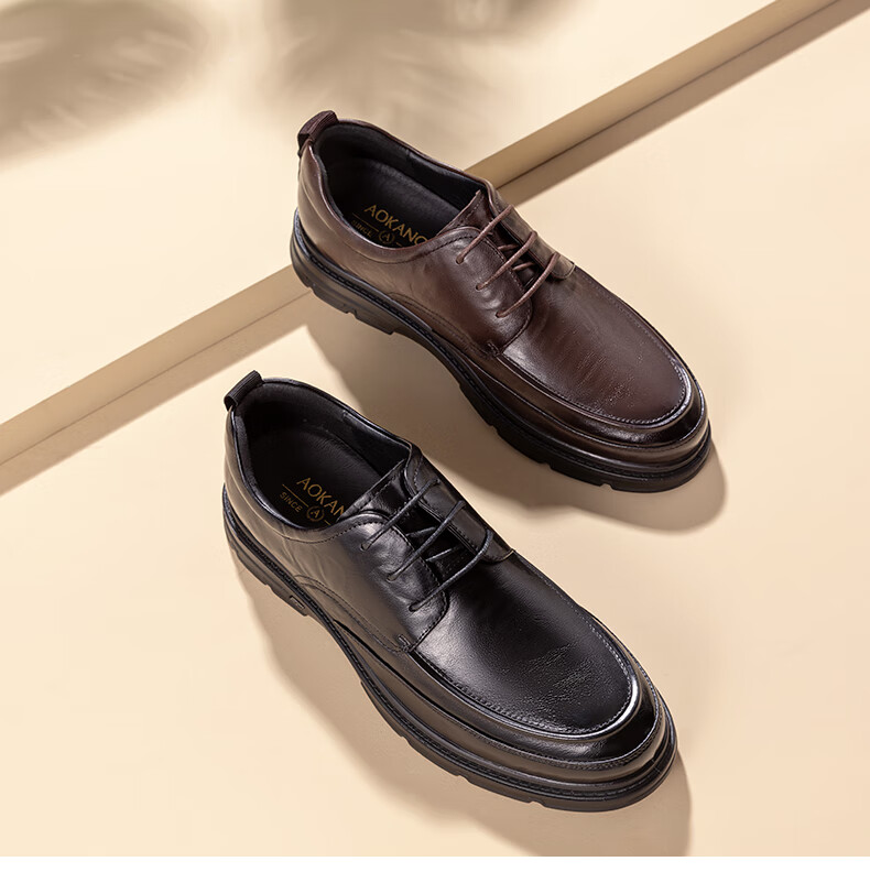 Aokang Leather Lace-Up Shoes for Men, British Style Formal Business Shoes, Black, Size 43 14