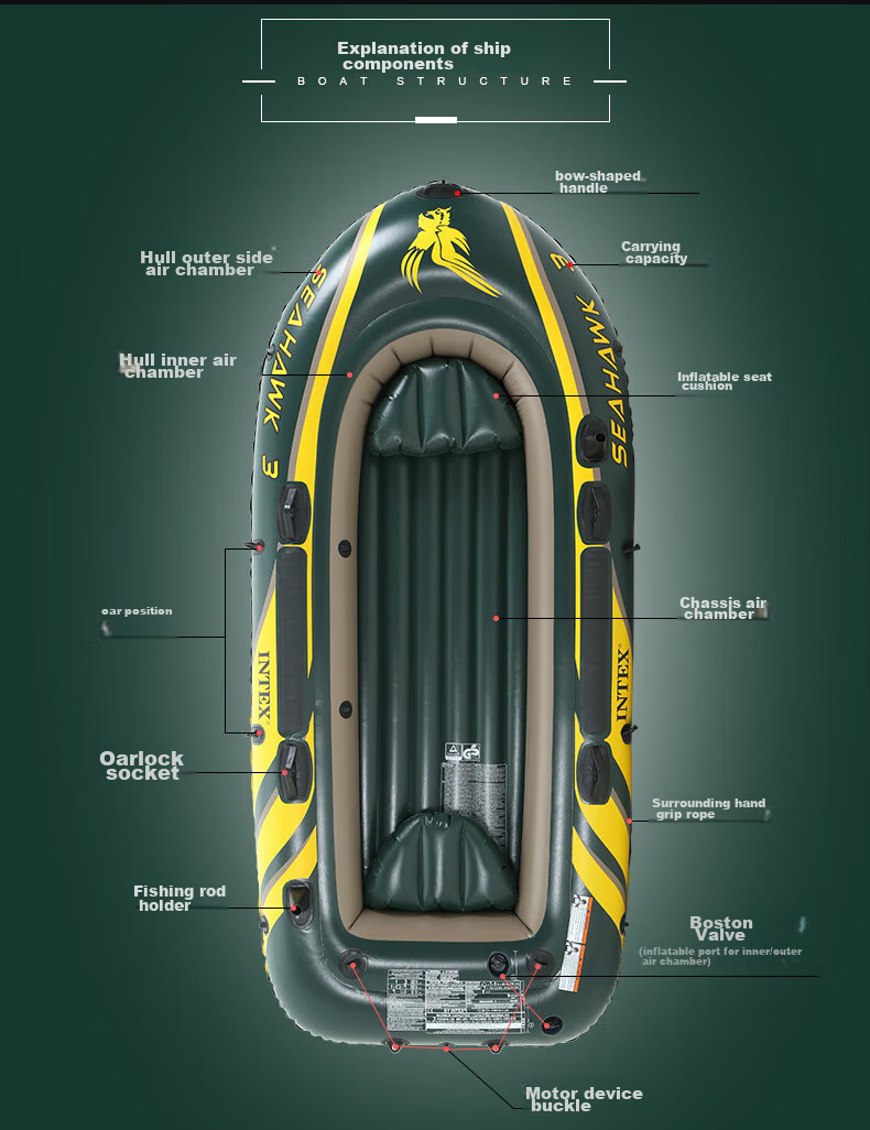 INTEX Challenger Two-Person Inflatable Boat, Thickened Rafting Kayak, Single Or Double Fishing Boat, Wear-Resistant Assault Boat 68306 7