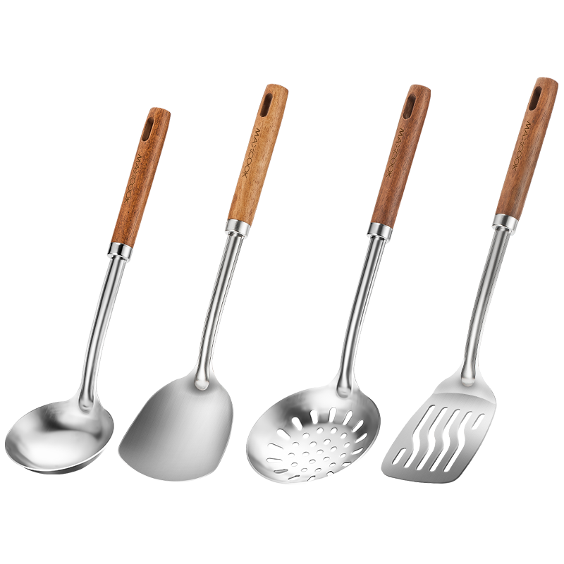 Maxcook Spatula, Soup Ladle, Strainer, 304 Stainless Steel Utensil Set, Wok Spatula, Soup Ladle, Strainer, 4-Piece Set MCCU8564