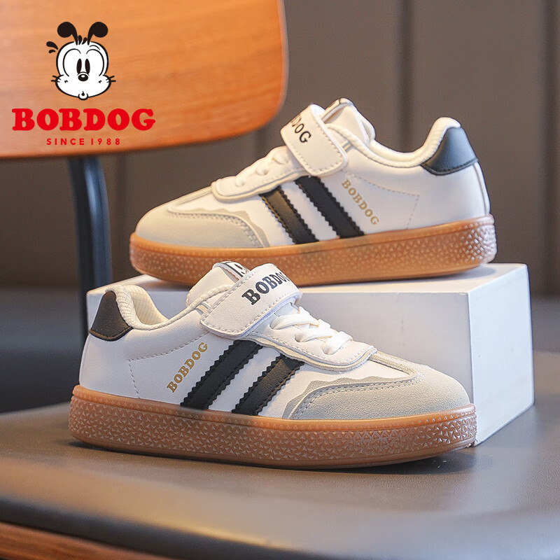 BOBDOG Children's Shoes, Autumn Kids' Sneakers, Fashionable Casual Boys' Skateboard Shoes, 101543037 Beige/black, Size 36