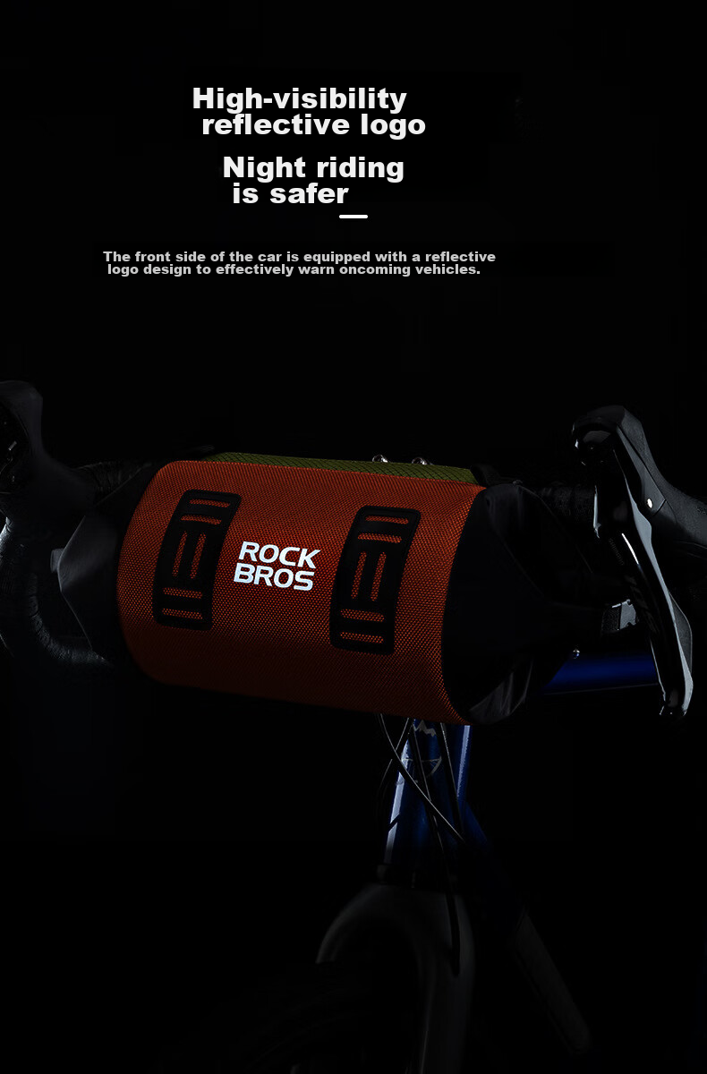ROCKBROS Bicycle Handlebar Bag, Front Handlebar Bag, Stem Bag, Gravel Road Mountain Bike Front Bag Accessory, Black And Orange Color 14