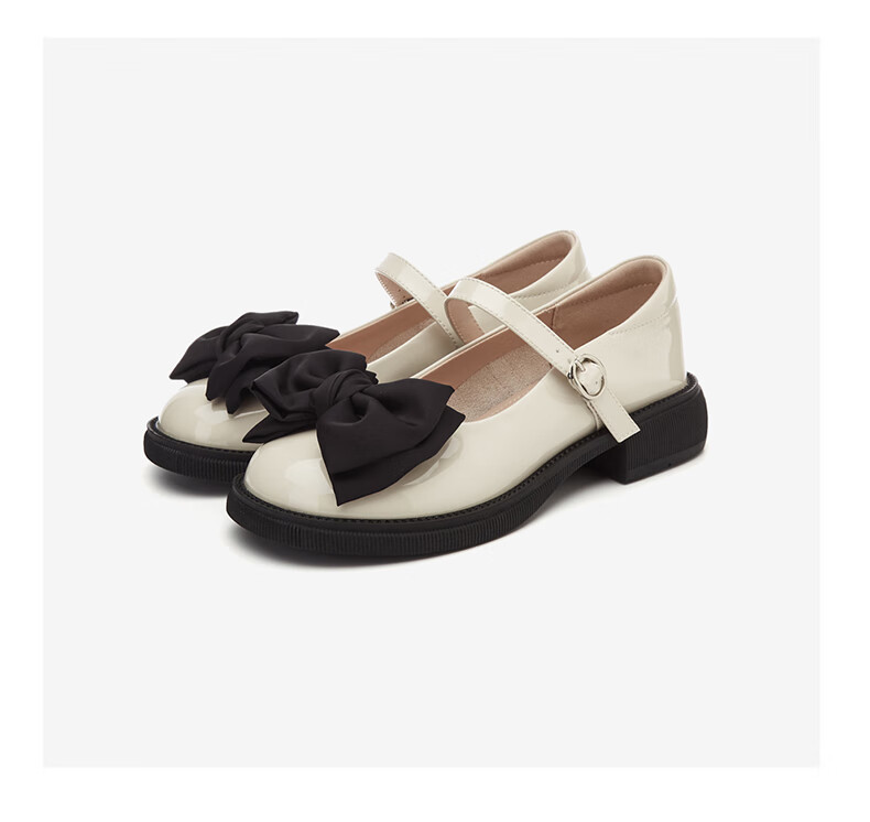 DAPHNE Mary Jane Leather Shoes for Women, Japanese JK Style Flat Soft Sole Bow Tie Flats 4623101026 Black Size 35 17