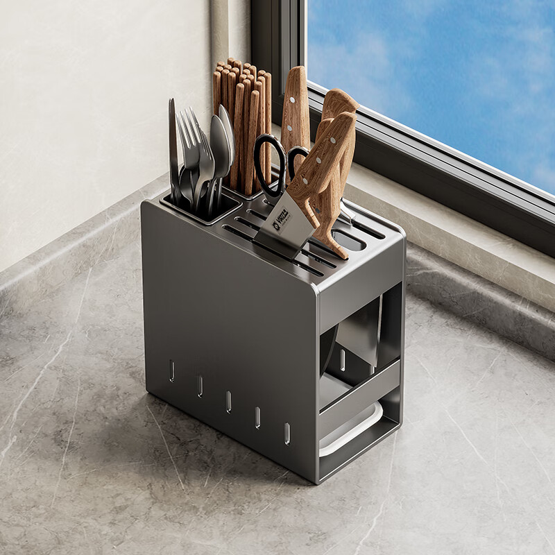 Huxiansen Kitchen Knife Holder Storage Rack Countertop Multifunctional Chopstick Tube Knife Organizer Integrated Storage Box Household Kitchen Knife Rack 4