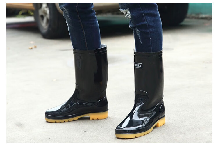 Huili Rain Boots for Men, High-Top Non-Slip Waterproof Shoes, Outdoor Car Washing Rubber Shoes, Fishing Wear-Resistant Rain Boots 07-1 Black Medium Size 39 7