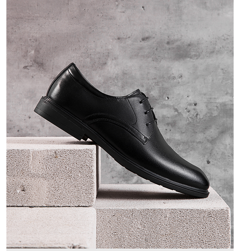 Aokang Men's Comfortable Business Dress Shoes Round Toe Waxed Lace-Up Simple Office Shoes Black Size 38 4