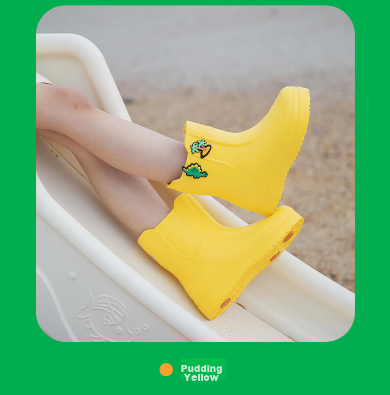SHUKIKU Children's Rain Boots, Lightweight, Non-Slip, for Boys And Girls, Kindergarten And Elementary School Students, Rain Protection Shoes, Melon Green, Size 24/170 35