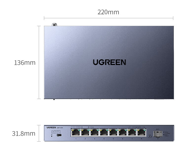 UGREEN 8-Port Gigabit Switch, Network Cable Splitter One-To/Two/Four, 4-Port Surveillance Network Converter Switch, Small Enterprise Home HUB Splitter 35499 31