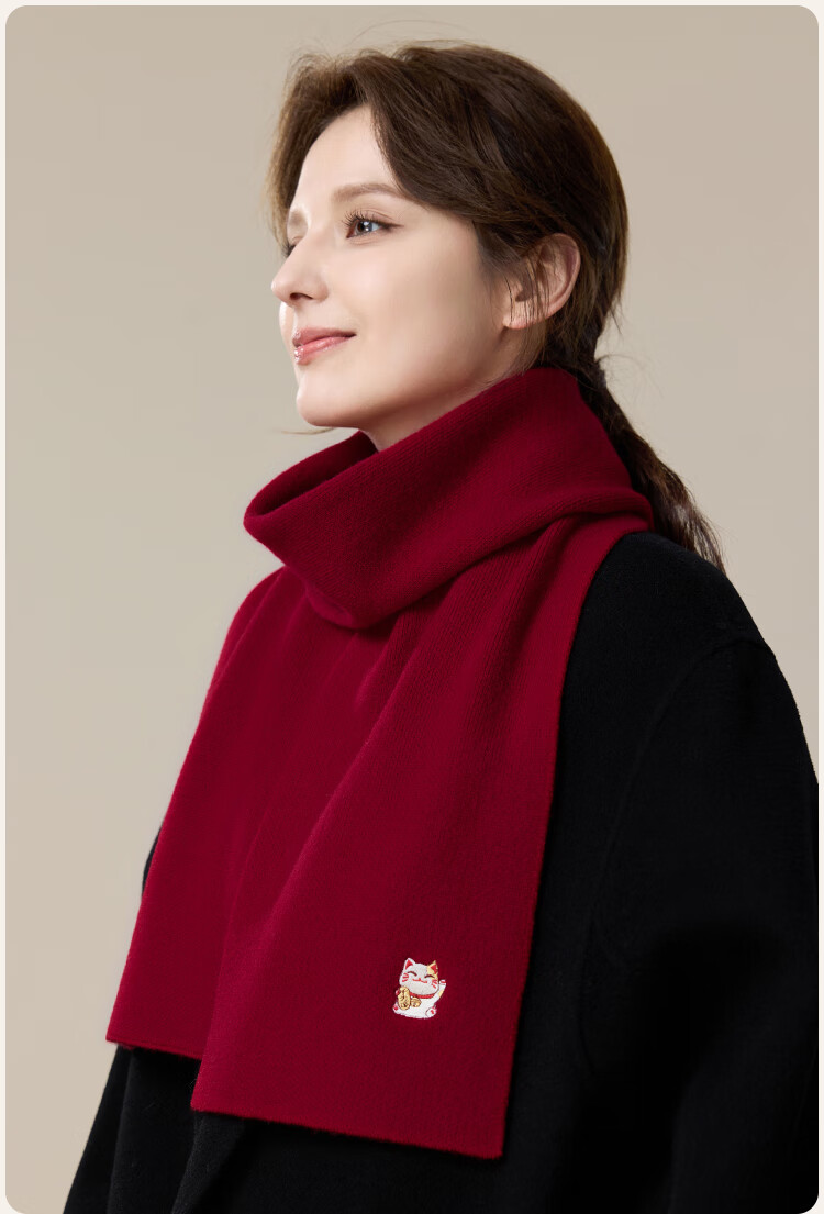 JIUMU Pure Wool Scarf for Women, Autumn And Winter, Zodiac Year Red, Warm Neck Wrap, Gift for Girls, Gift for Mom, Mid-Autumn Festival Birthday Present 10