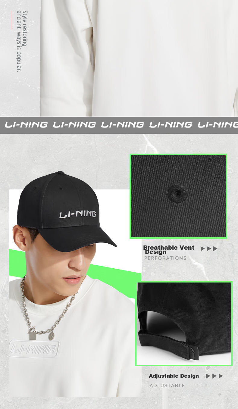 Li-Ning Baseball Cap, Wide Brim Hat for Men And Women, Summer Style, Face-Slimming Effect, High-End Quick-Dry Lightweight Sun Protection Cap 3
