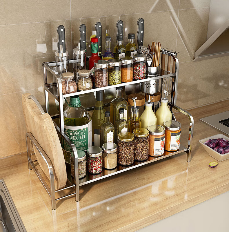 调料架不锈钢厨房置物架调味品佐料架子调料瓶油盐酱醋收纳架 长30cm