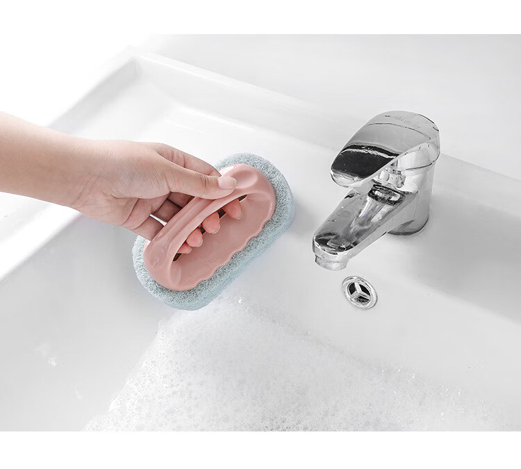 Jinghuisichuang Sponge Cleaning Brush with Handle for Bathroom Sink, Bathtub, Plate, Non-Stick Pan, 3-Pack 5