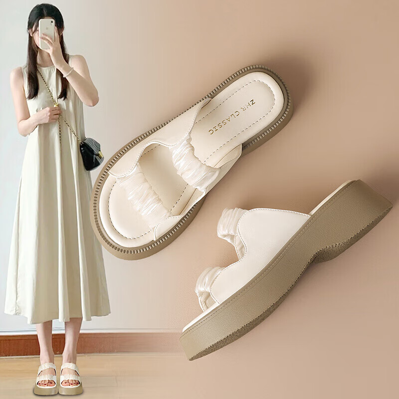 ZHR Roman Sandals for Women, Summer Height-Increasing Slippers, Outdoor Wear, Single-Strap Women's Shoes, 2026 New Style JF10T, Beige, Size 36
