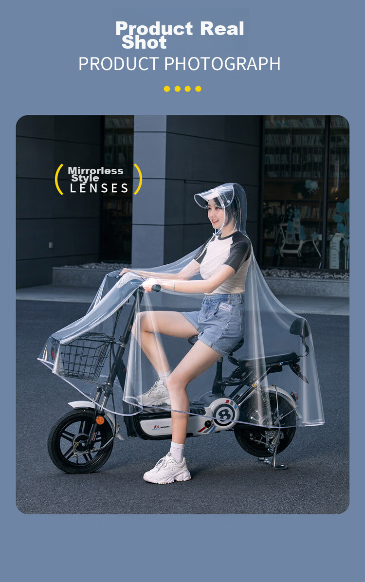 Baoshi Electric Bicycle Raincoat, Enlarged Poncho for Men And Women, Adult Cycling, Electric Scooter, Bicycle, Detachable Large Brim, Transparent 6