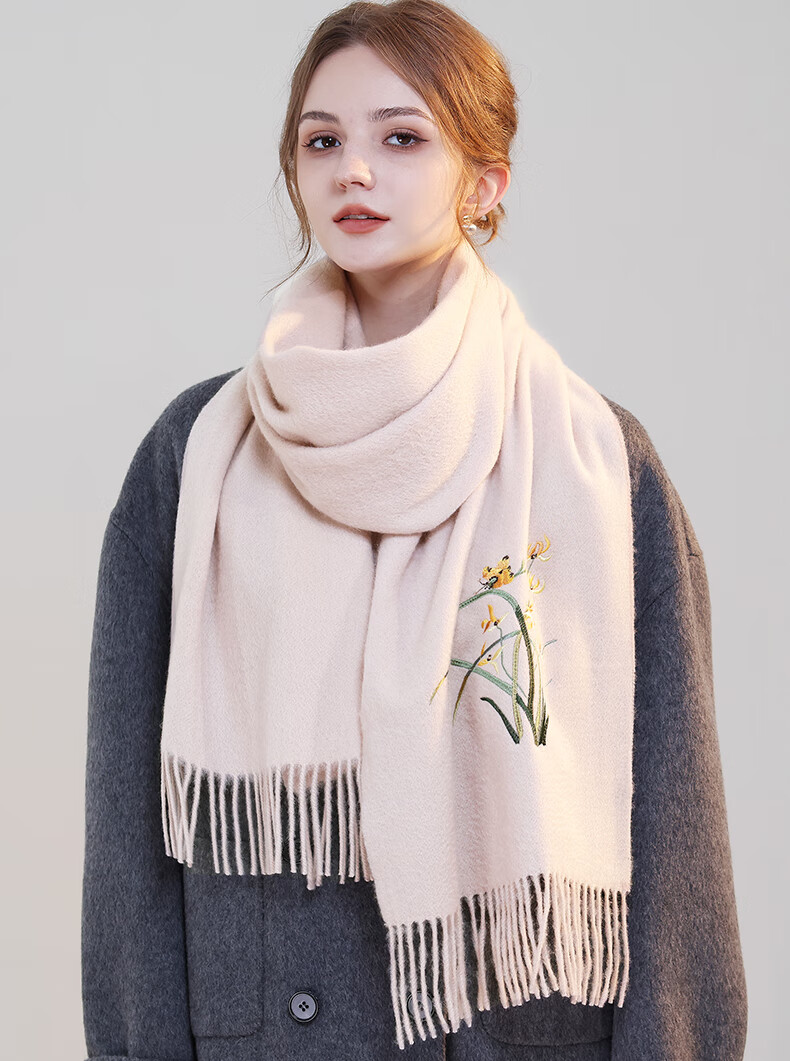 Hangsilu Pure Wool Scarf for Women, Embroidered Shawl, Elderly Neck Warmer, Mid-Autumn Festival Gift for Mom And Elders, High-End Birthday Present 3