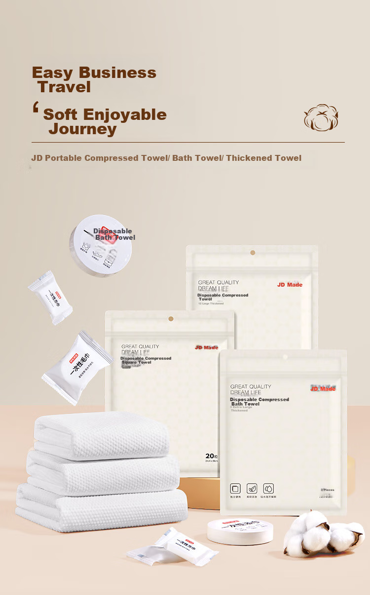 JD Original [Thickened And Enlarged to 30*60cm] Disposable Compressed Towels Face Wipes for Travel And Hotels, Portable, Pack of 12 1