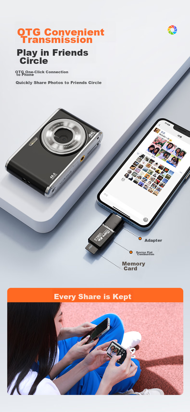 CAIZU Z102S Dual-Lens Camera with 6.4MP Sensor, Student Digital Camera, Selfie Vlog Campus Compact Camera Alternative, CCD Transferable to Smartphone Camera, Birthday Gift for Boys And Girls 10