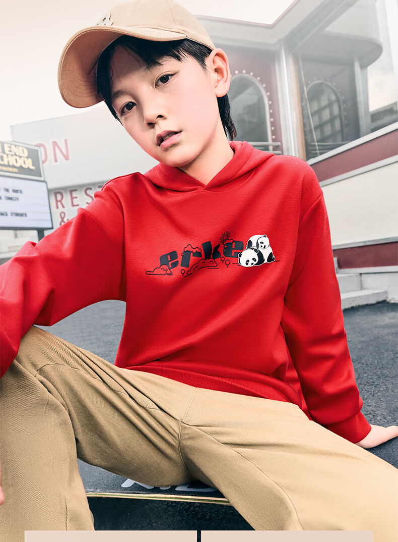 ERKE Kids Unisex Hooded Sweatshirt Children's Winter Warm Thick Hoodie Dongfanghong 130 9