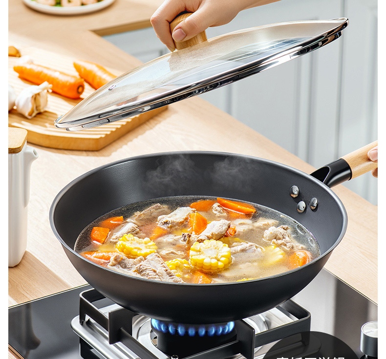 Zhangxiaoquan Uncoated Chinese Stir-Fry Wok, Fine Iron Pot, Hammered Pattern Bottom, Gas Stove Specific Model, 30cm with Lid, C30830300 10